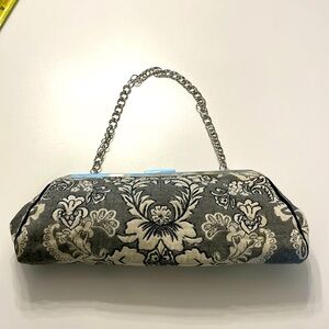 White House Black Market floral tapestry baguette handbag clutch w/ chain strap